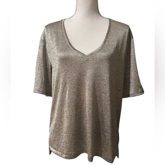 Pilcro Metallic Deep V-Neck Tee Size M - Picture 2 of 7